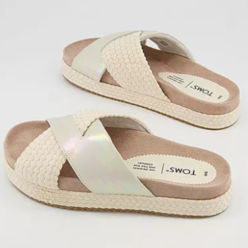 TOMS Women's Paloma Leather & Rope Crossover‎ Flat Sandals Slides Silver Size W9 - Picture 2 of 16